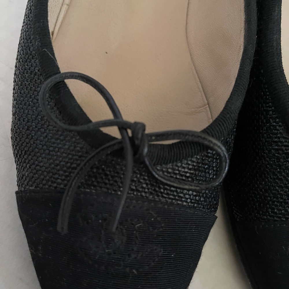 CHANEL black leather and woven ballet flats preowned great condition size 37 US7 - Picture 4 of 8